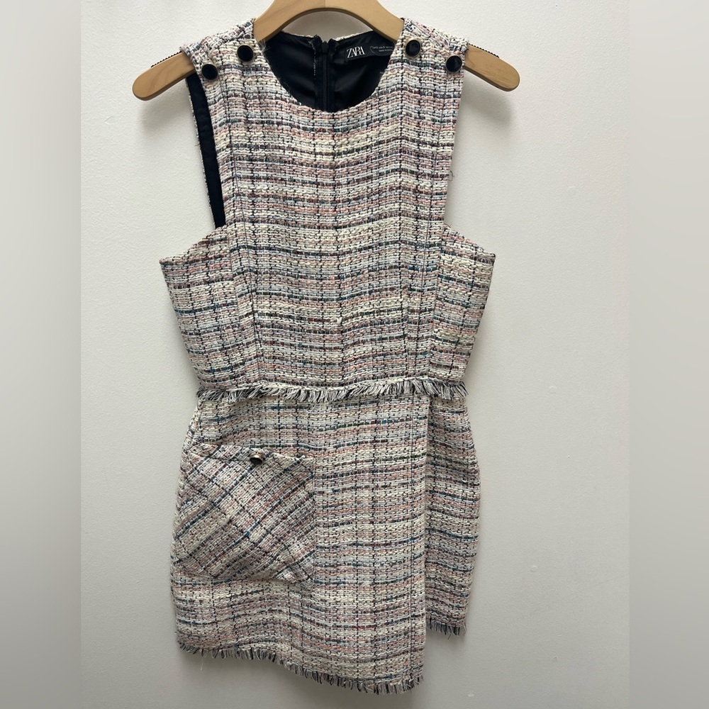 Zara Multicolored Tweed Sleeveless Skort Jumpsuit Romper Size Small
